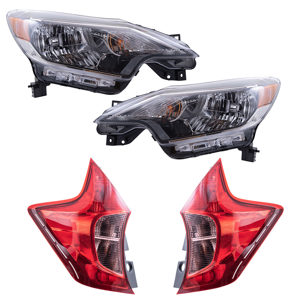 2017-2019 Nissan Versa Note Headlight & Tail Light 4PC Set LH+RH
