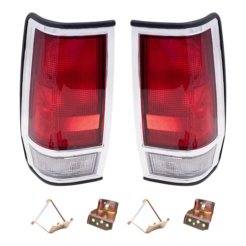 Brock Replacement Driver and Passenger Taillights Tail Lamps with Chrome Trim Compatible with 85-86 Pickup Truck 2655580W00 2655080W00