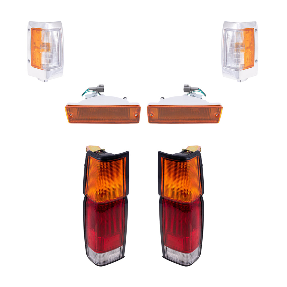 Brock Replacement Side Marker Light Assemblies with Chrome Bezel, Park Signal Marker Light Assemblies and Tail Light Assemblies 6 Piece Set Compatible with 1990-1994 D21 WITHOUT Dual Rear Wheels