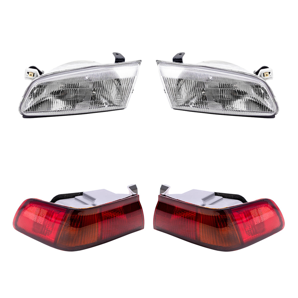 Brock Replacement Driver and Passenger Side Halogen Headlights and Quarter Mounted Tail Lights 4 Piece Set Compatible with 1997-1999 Camry