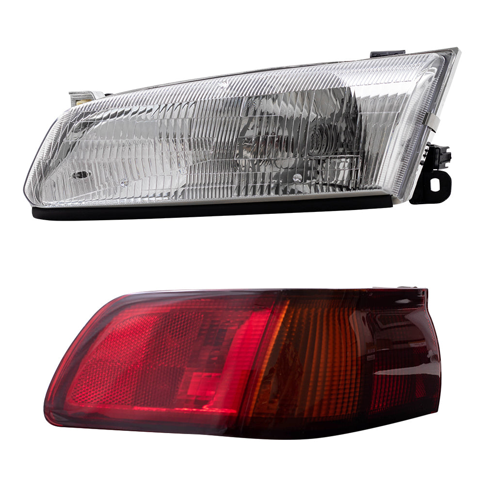 Brock Replacement Driver and Passenger Side Halogen Headlights and Quarter Mounted Tail Lights 4 Piece Set Compatible with 1997-1999 Camry