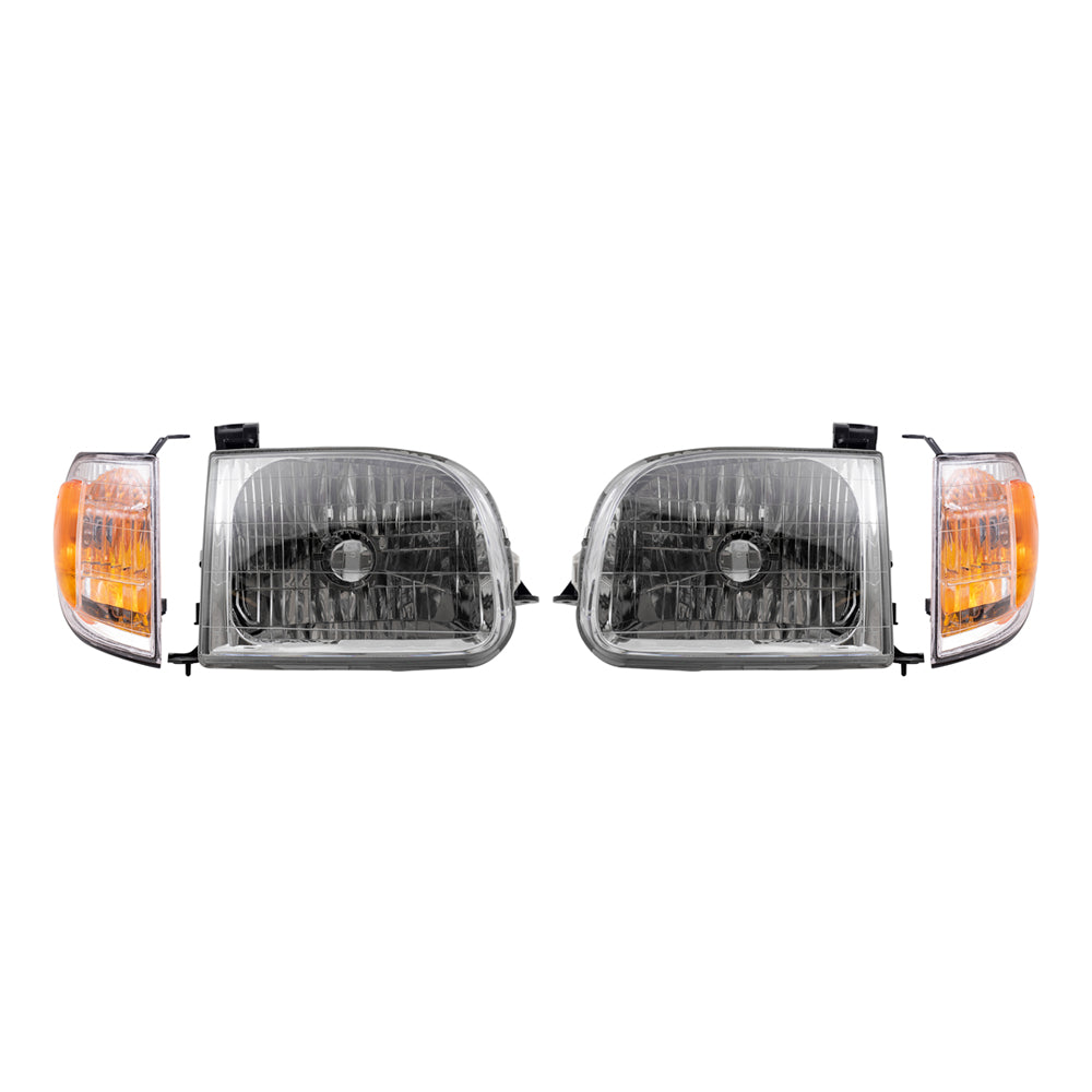 Brock Replacement Driver and Passenger Side Halogen Headlight Assemblies and Signal Marker Light Assemblies 4 Piece Set Compatible with 2000-2004 Tundra Regular/Access Cab