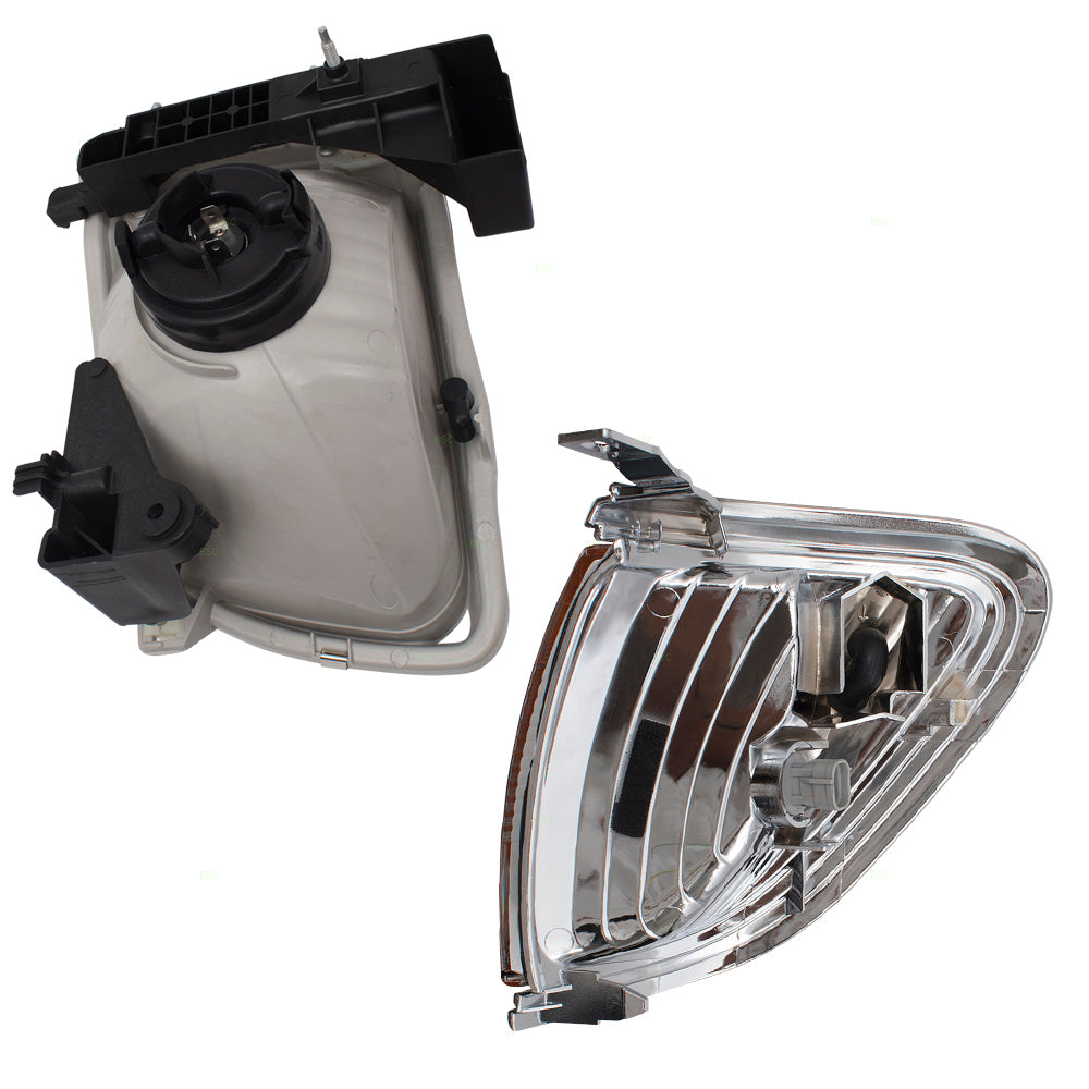 Brock Replacement 4 Piece Set Halogen Headlights w/ Park Signal Corner Marker Lamps w/ Chrome Bezels Compatible with 01-04 Tacoma Pickup Truck