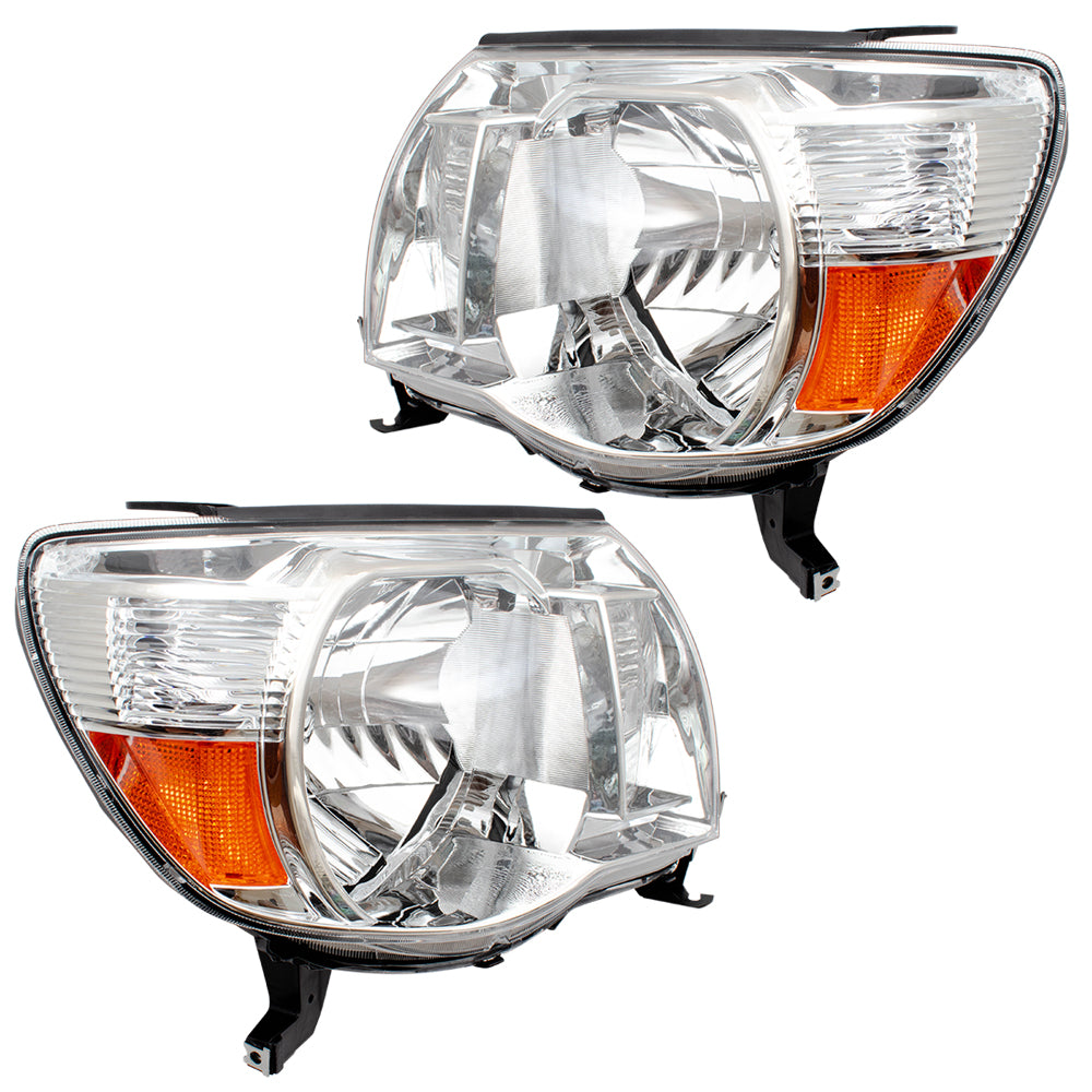 Brock Replacement Pair Set Performance Headlights Headlamp Units w/ Chrome Bezels Compatible with 05-11 Tacoma Pickup Truck 8115004173 8111004173