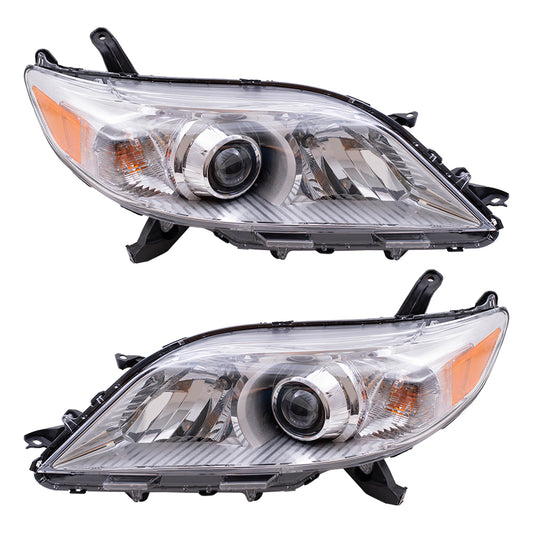 Halogen Combination Headlight Assembly With Chrome Bezel Without LED Daytime Running Light Driver Side Left Passenger Side Right 2 Piece Set For 2011-2020 Toyota Sienna