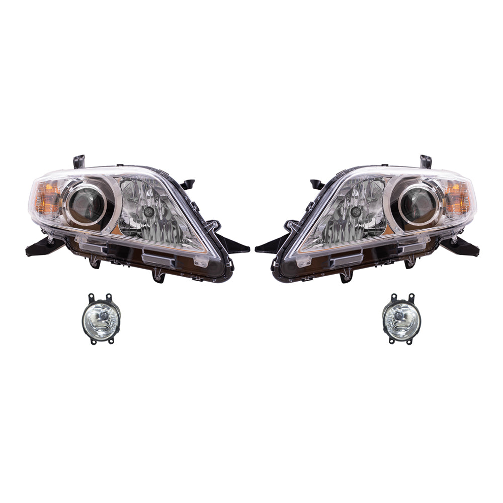 Brock Aftermarket Replacement Part Driver & Passenger Side Headlights w/o LED Daytime Running Lights & Fog Lights Kit W/Bezels-Wiring-Switch Set Compatible with 2011-2017 Toyota Sienna EXCEPT SE