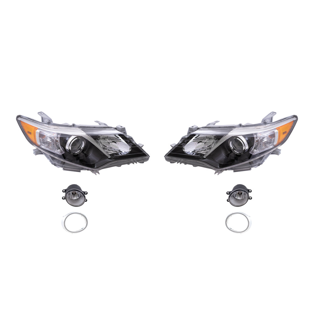 Brock Replacement Driver and Passenger Side Halogen Combination Headlights, Fog Lights and Fog Light Brackets 6 Piece Set Compatible with 2012-2014 Camry SE/SE Sport