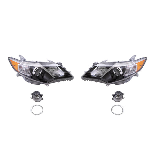 Brock Replacement Driver and Passenger Side Halogen Combination Headlights, Fog Lights and Fog Light Brackets 6 Piece Set Compatible with 2012-2014 Camry SE/SE Sport
