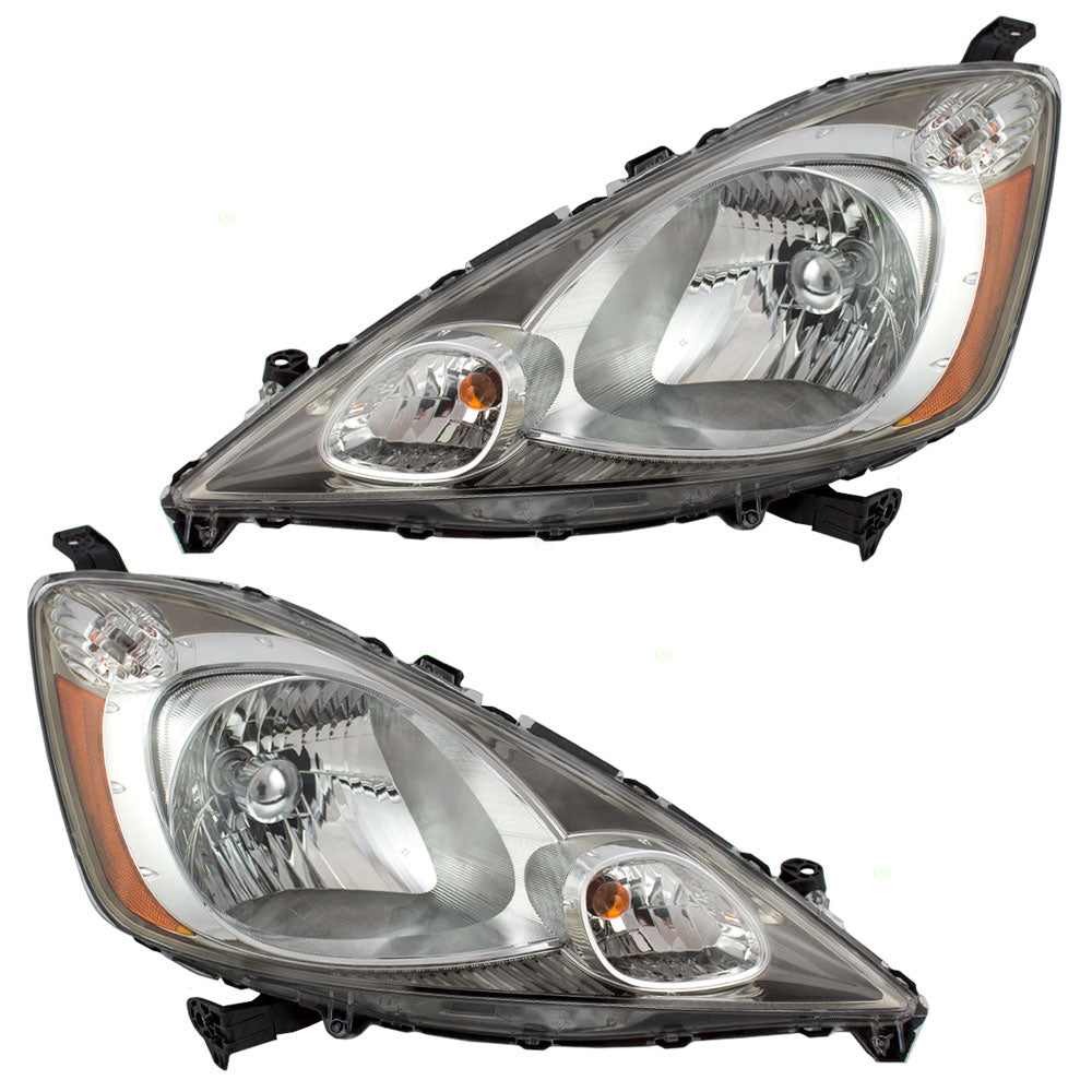 Brock Replacement Driver and Passenger Headlights with Chrome Bezels Compatible with 2009-2011 Fit Sport 33150TK6A11 33100TK6A11