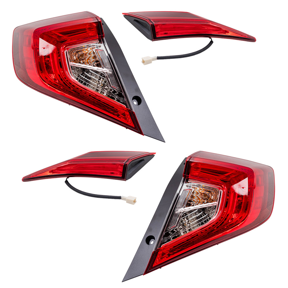 Combination Driver Left Passenger Right Tail Light Assembly Set Body and Lid Mounted 4-piece set for 2016-2021 Honda Civic Sedan