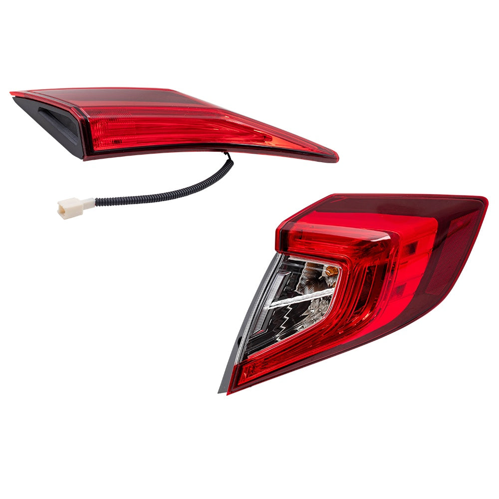 Combination Passenger Right Tail Light Assembly Set Body and Lid Mounted 2 Piece Set for 2016-2021 Honda Civic Sedan