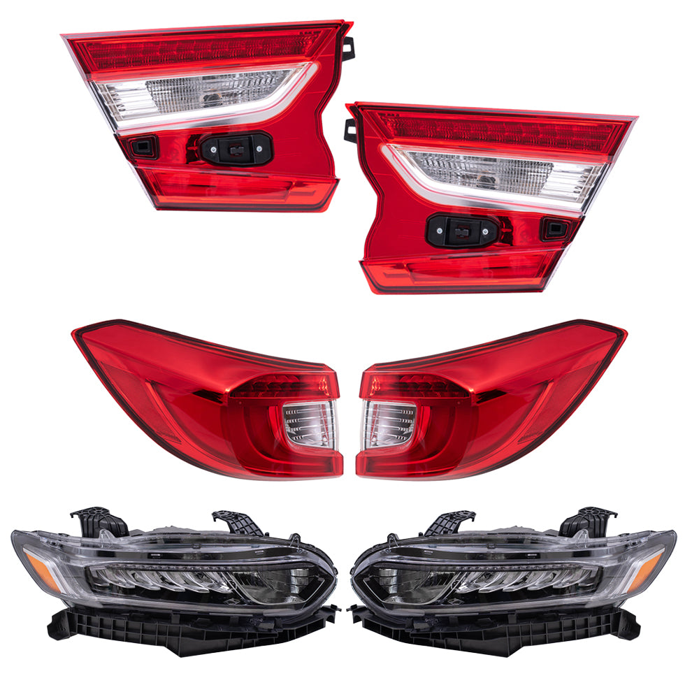 Brock Replacement Driver Left Passenger Right Tail Light & Headlight Assembly 6 Piece Set For 2018-2022 Honda Accord Touring Sedan 2021-2022 Honda Accord Hybrid Touring