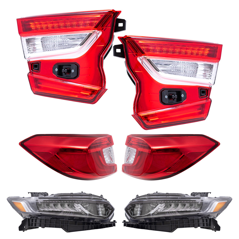 Brock Replacement Driver Left Passenger Right Tail Light & Headlight Assembly 6 Piece Set For 2018-2022 Honda Accord Touring Sedan 2021-2022 Honda Accord Hybrid Touring