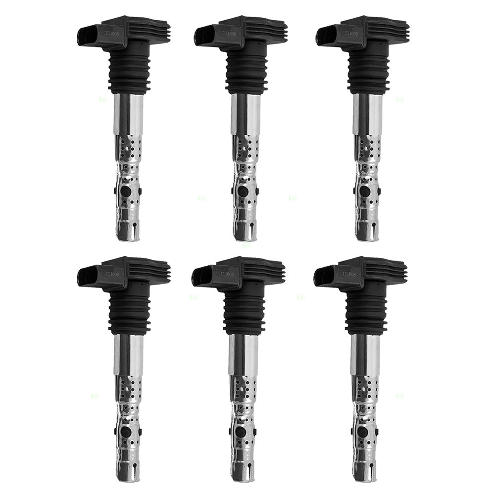 Brock Replacement 6 Piece Set of Six Ignition Spark Plug Coils Compatible with 2003 2004 2005 Allroad Quattro 6 cyl 06A 905 115 D