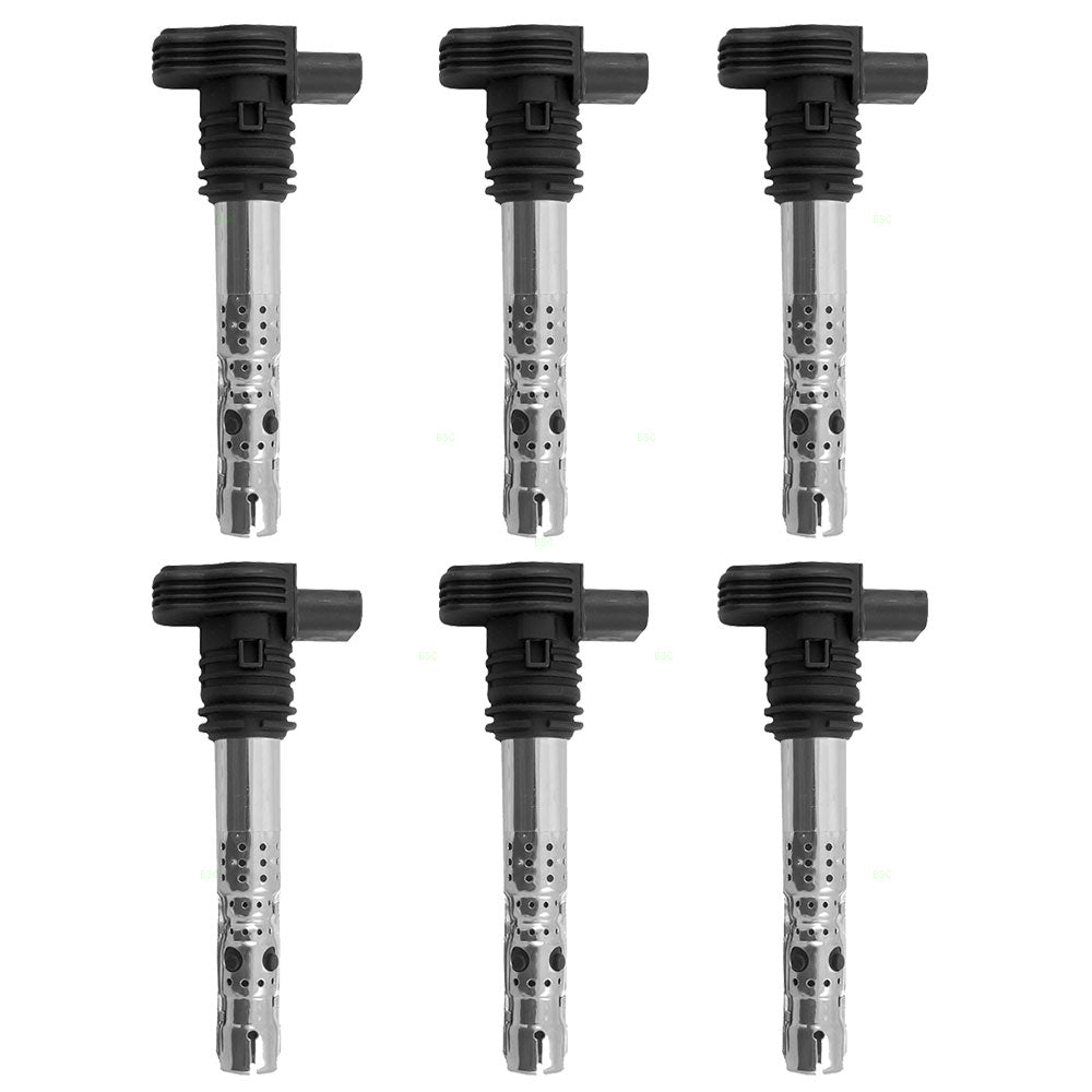 Brock Replacement 6 Piece Set of Six Ignition Spark Plug Coils Compatible with 2003 2004 2005 Allroad Quattro 6 cyl 06A 905 115 D