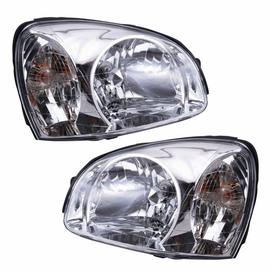 Halogen Combination Headlight Assembly 2 Piece Set Driver Side Left Passenger Side Right For 2003-2006 Hyundai Santa Fe Built From 7/14/2003