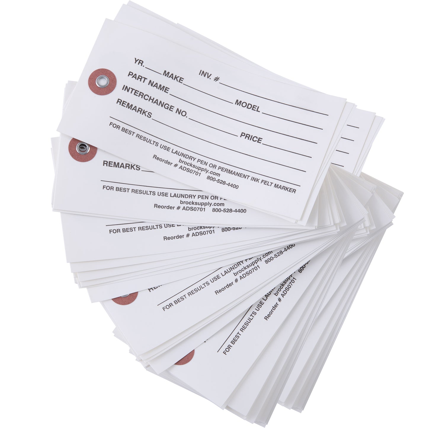 Brock Pre-Printed White Polyart Tags 2 5/8 Inch x 5 1/4 Inch with Reinforced Metal Eyelet Includes Wire-Brock Ballpoint Pen-Brockmark Marker 1000 Tags/Box