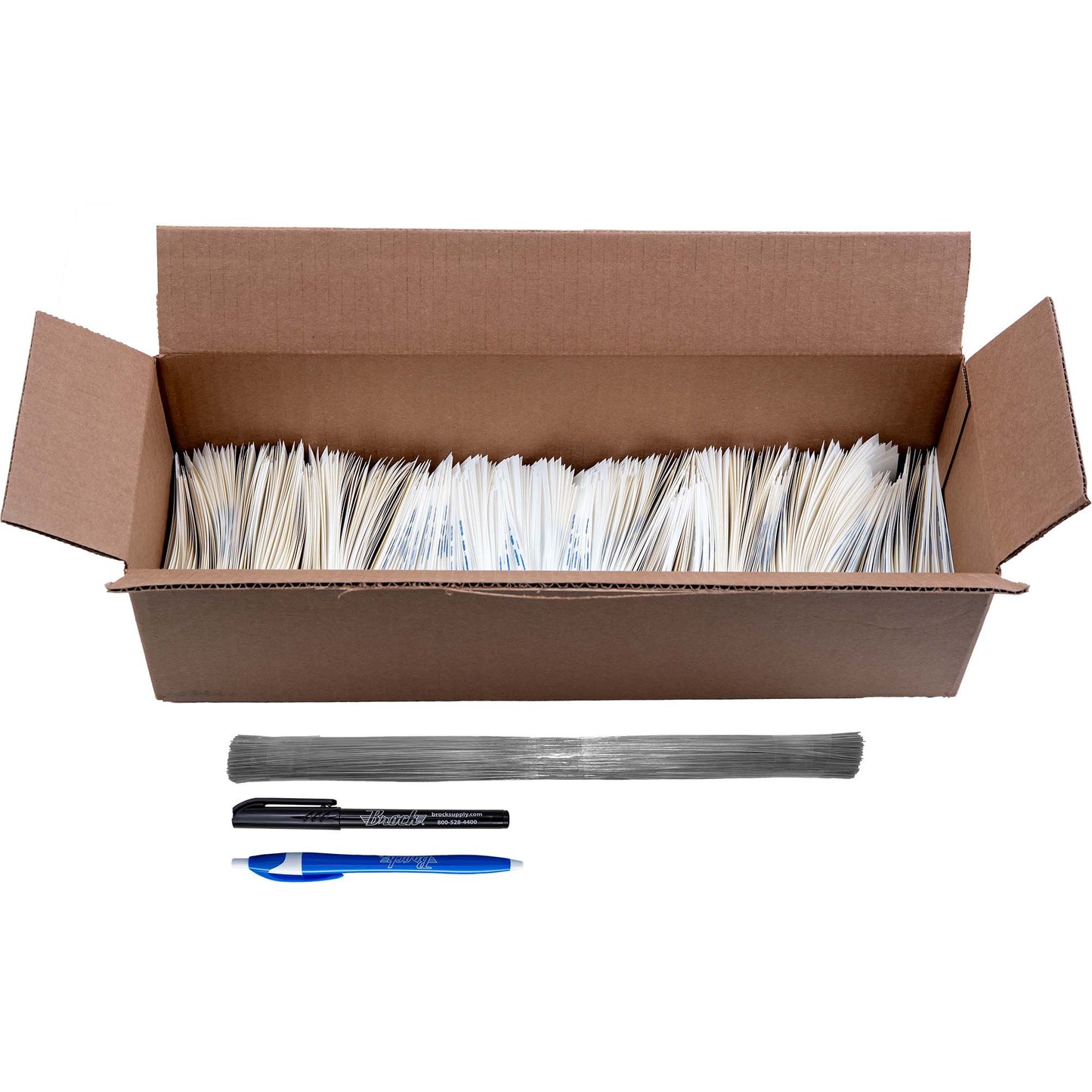 Brock Blank White Polyart Tags 3 3/4 Inch x 1 1/7 Inch with Reinforced Metal Eyelet Includes Wire-Brock Ballpoint Pen-Brockmark Marker 1000 Tags/Box
