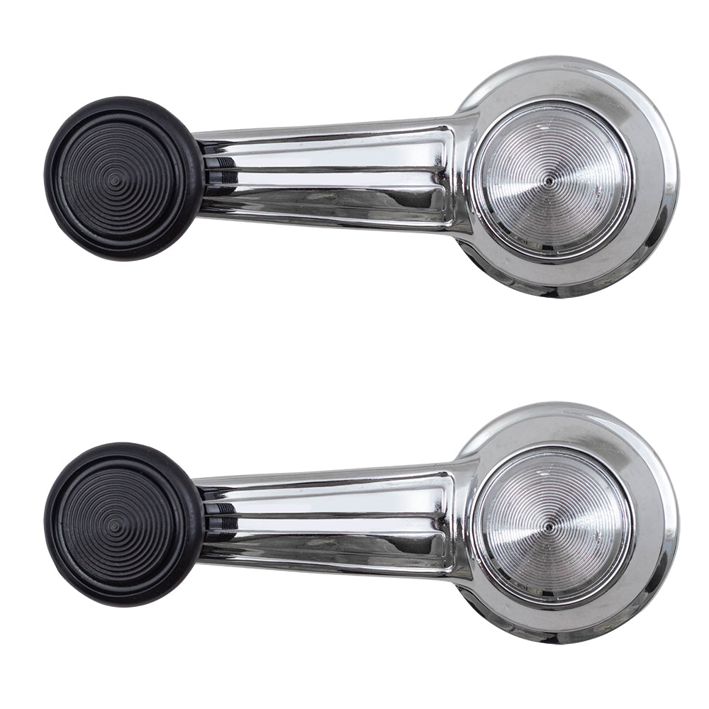 Brock Replacement Pair Set Manual Window Crank Handles Chrome with Black Knob Compatible with 1965-1996 GM Various Models 20348200
