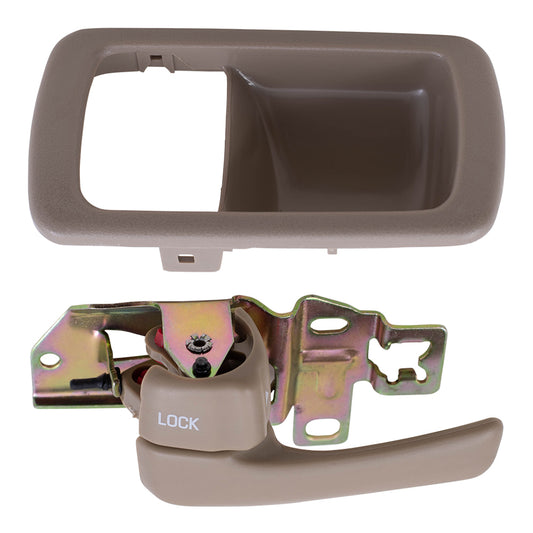 Brock Replacement Drivers Inside Door Handle with Bezel Beige Compatible with 92-96 Camry