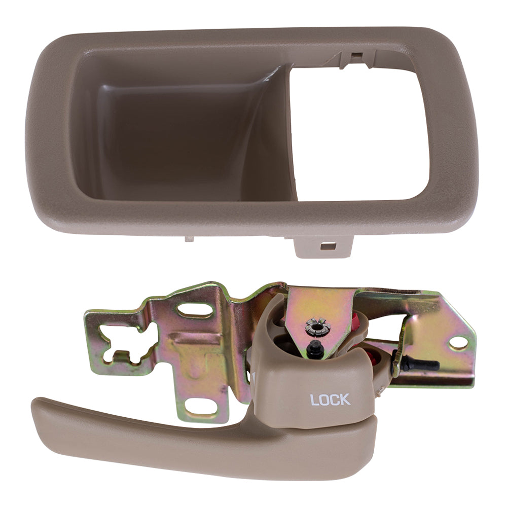 Brock Replacement Passengers Inside Door Handle with Bezel Beige Compatible with 92-96 Camry