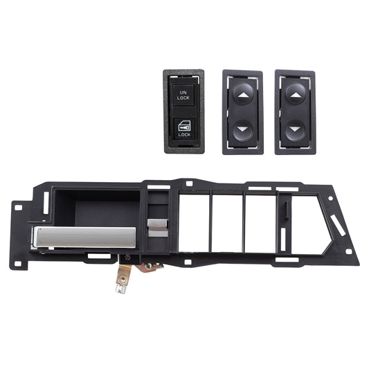 Brock Replacement Driver Left Inside Door Handle With Black Base/Chrome Lever With Window & Lock Switches 4 Piece Set Compatible With 1988-1989 GM C/K Pickup