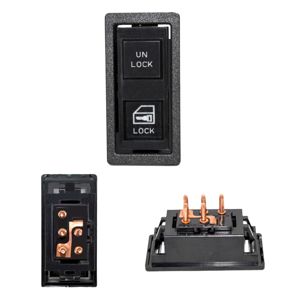 Brock Replacement Driver Left Inside Door Handle With Black Base/Chrome Lever With Window & Lock Switches 4 Piece Set Compatible With 1988-1989 GM C/K Pickup