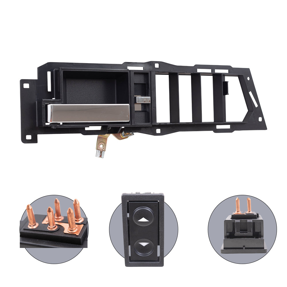 Brock Replacement Driver Left Inside Door Handle With Black Base/Chrome Lever With Window & Lock Switches 4 Piece Set Compatible With 1988-1989 GM C/K Pickup