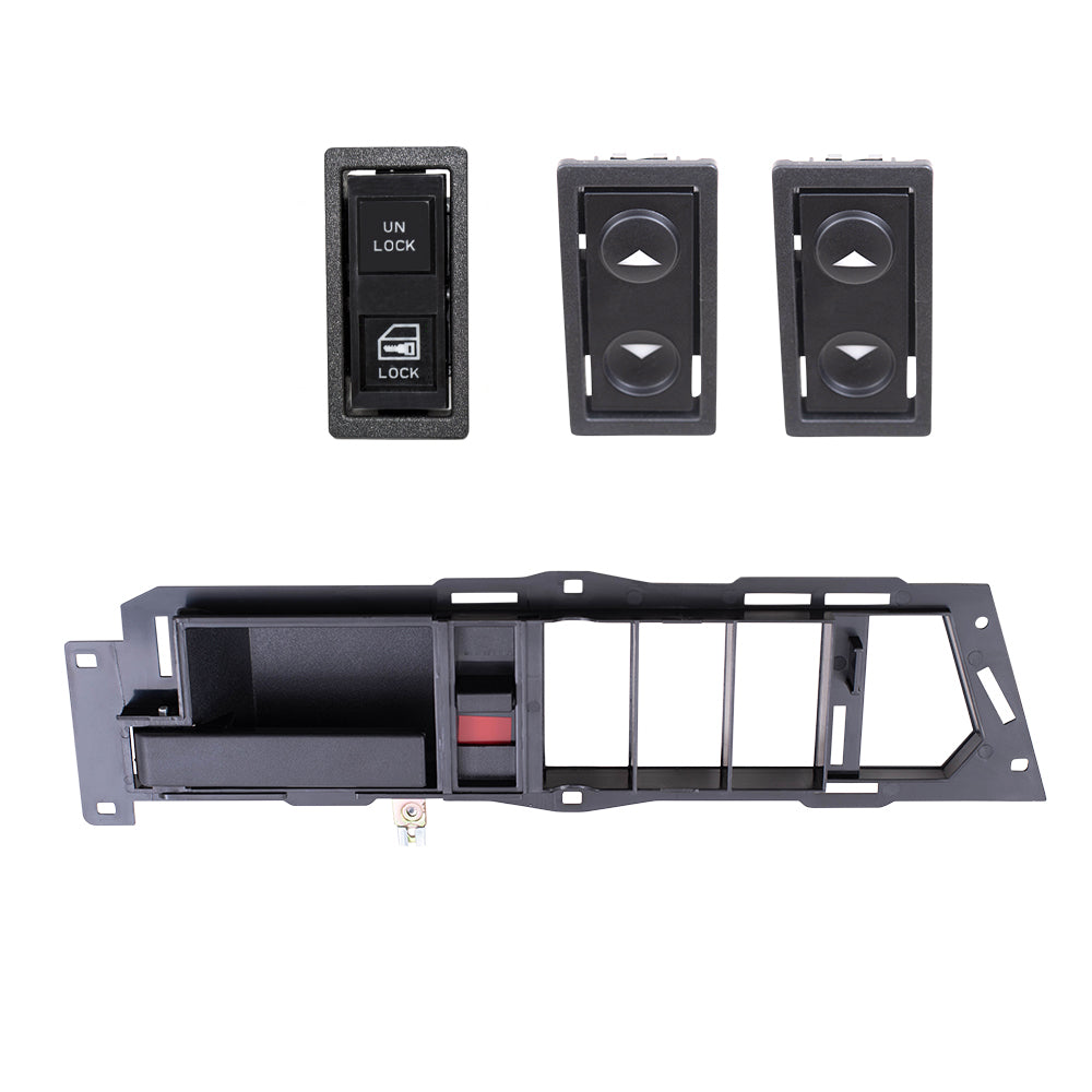 Brock Replacement Driver Left Inside Door Handle With Black Base/Black Lever With Window & Lock Switches 4 Piece Set Compatible With 1988-1989 GM C/K Pickup