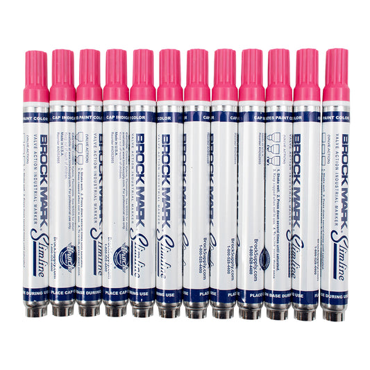 12 Pc Set Pink Brockmark Slimline Industrial Paint Markers Opaque Gloss Pen Metal Wood Plastic Glass for Auto Construction Arts Home