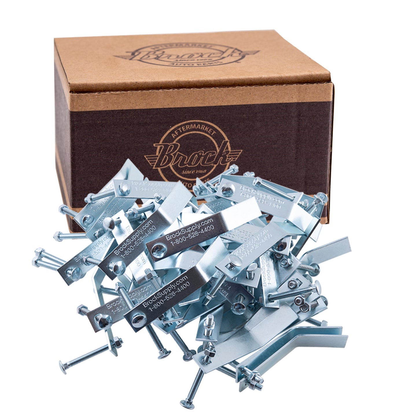 Brock Torque Converter Retainer Brackets 1/8 Inch Heavy Duty Galvanized Steel - Pre-Assembled With 3 Inch Carriage Bolts And Nuts Box Of 50