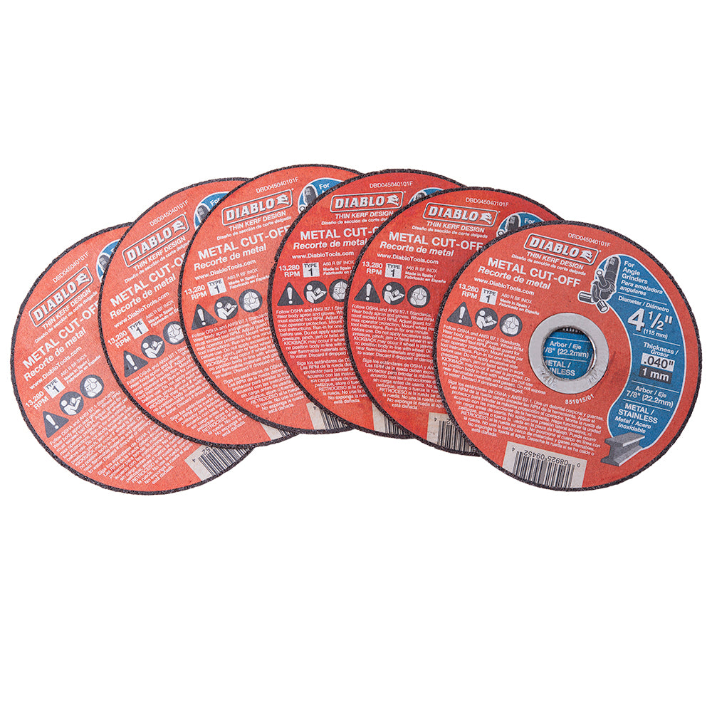 Diablo 4 1/2 Inch Metal Cut-Off Disc .040 Thick - 7/8 Inch Arbor - Type 1 Hub - Thin Kerf Design - Premium Aluminum Oxide Blend For Use On Metal Materials - 13,280 Max Rpm - 25 Pack