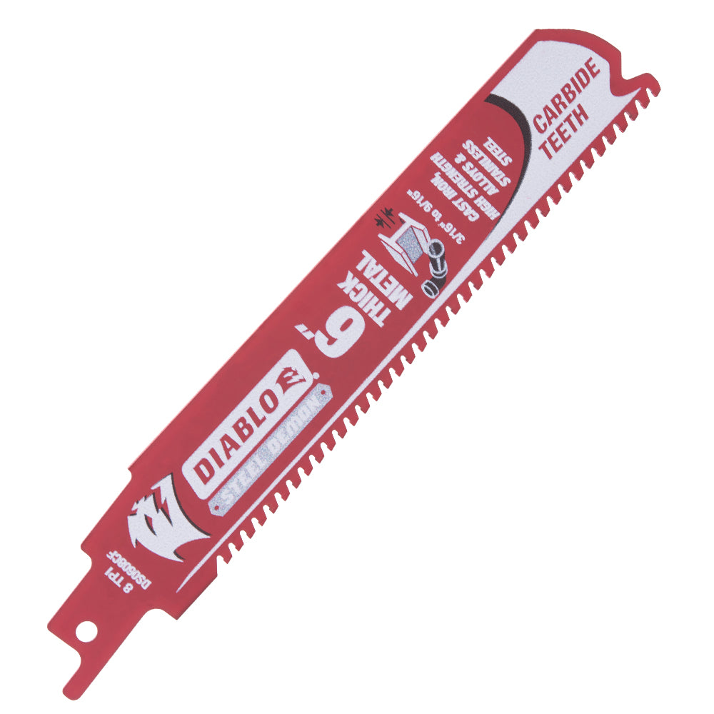 Diablo Steel Demon Carbide Reciprocating Saw Blade For Thick Metal (3/16 Inch to 9/16 Inch) For Boron Steel-Ultra High Strength Steel-Stainless Steel-Cast Iron 6 Inch by 1 Inch 8 TPI 10 Pack