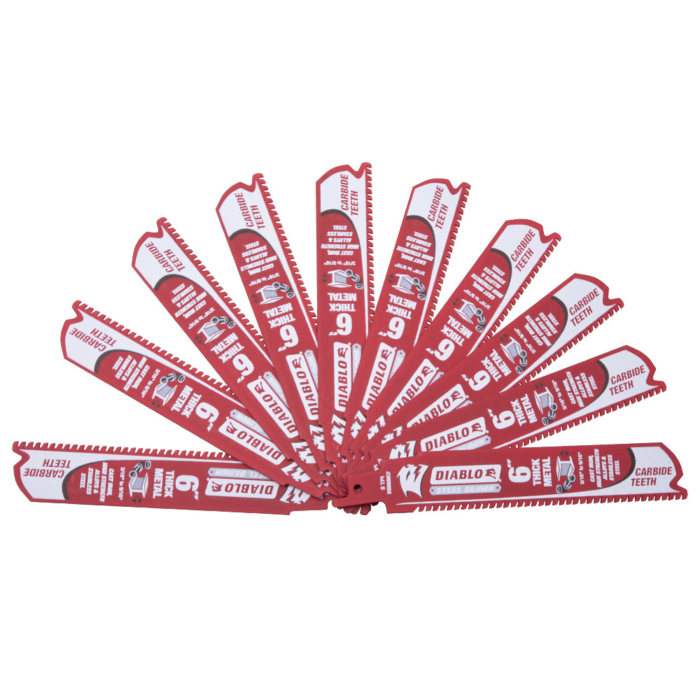 Diablo Steel Demon Carbide Reciprocating Saw Blade For Thick Metal (3/16 Inch to 9/16 Inch) For Boron Steel-Ultra High Strength Steel-Stainless Steel-Cast Iron 6 Inch by 1 Inch 8 TPI 10 Pack