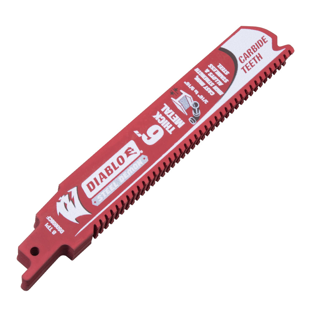 Diablo Steel Demon Carbide Reciprocating Saw Blade For Thick Metal (3/16 Inch to 9/16 Inch) For Boron Steel-Ultra High Strength Steel-Stainless Steel-Cast Iron 6 Inch by 1 Inch 8 TPI 10 Pack