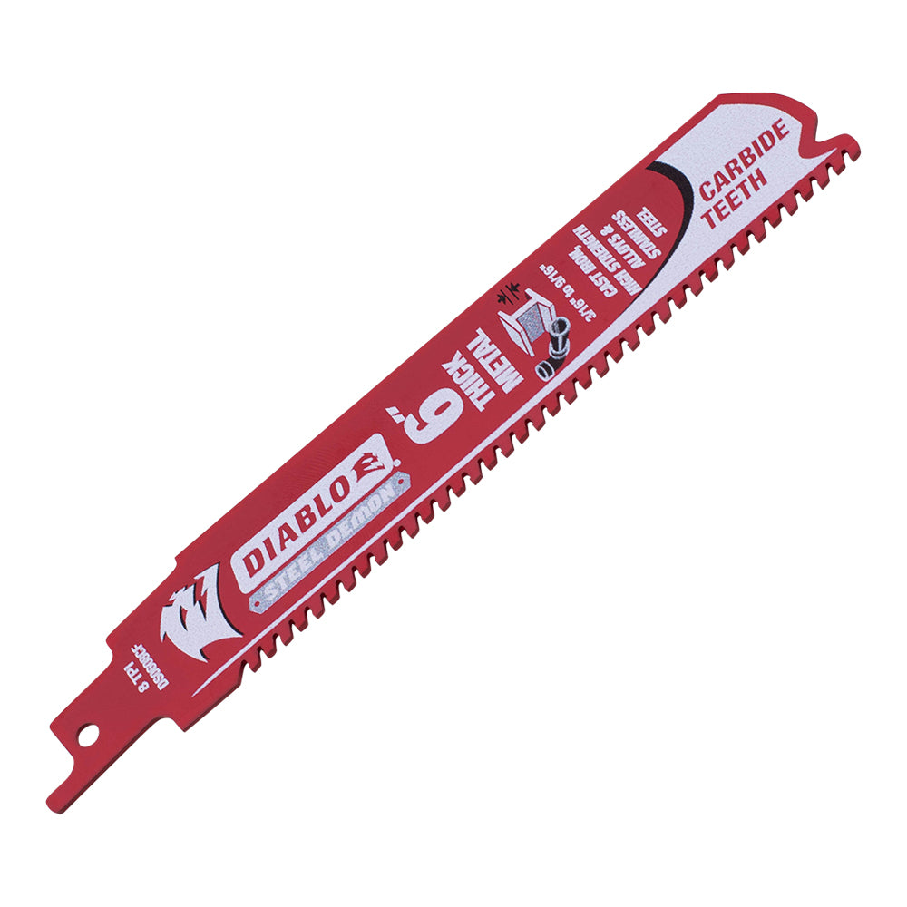 Diablo Steel Demon Carbide Reciprocating Saw Blade For Thick Metal (3/16 Inch to 9/16 Inch) For Boron Steel-Ultra High Strength Steel-Stainless Steel-Cast Iron 6 Inch by 1 Inch 8 TPI 3 Pack