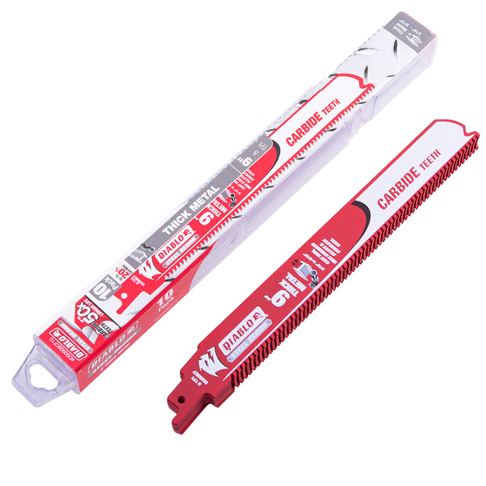 Diablo Steel Demon Carbide Reciprocating Saw Blade For Thick Metal (3/16 Inch-9/16 Inch) For Boron Steel-Ultra High Strength Steel-Stainless Steel-Cast Iron 9 Inch by 1 Inch 8 TPI 10 Pack