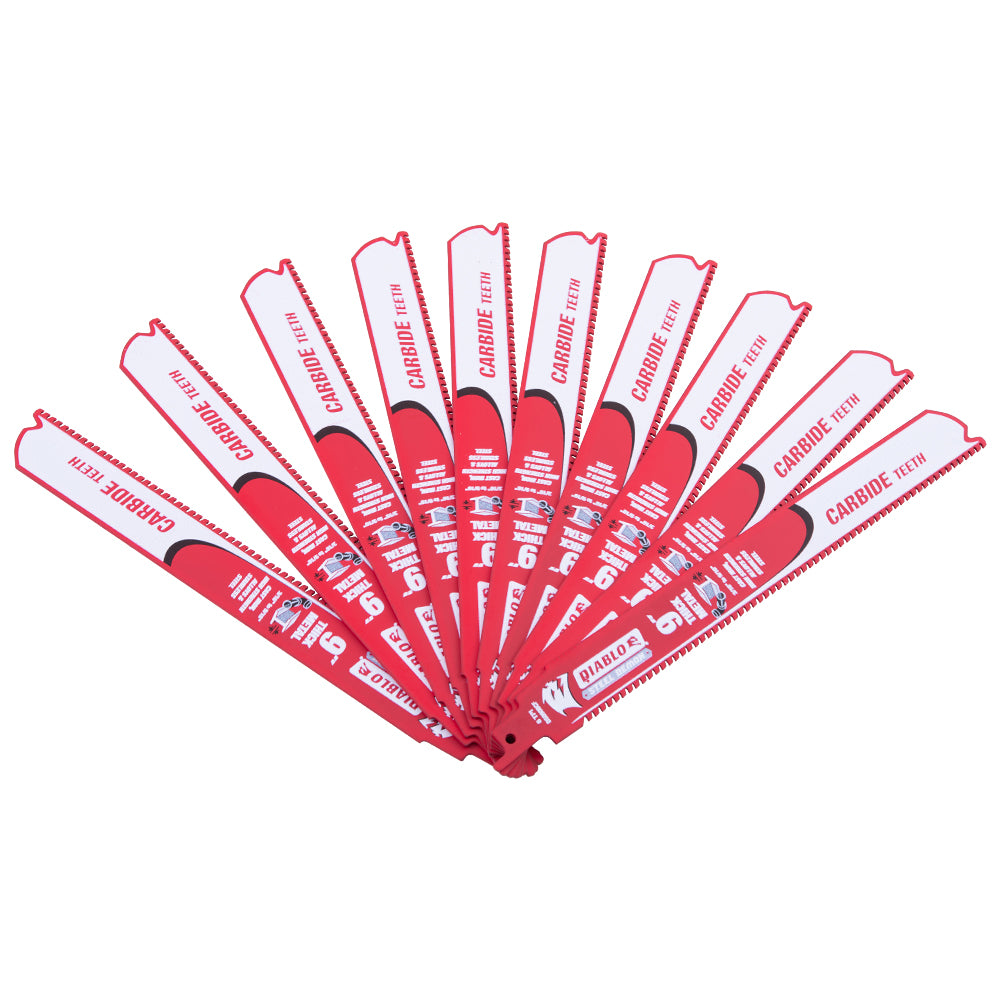 Diablo Steel Demon Carbide Reciprocating Saw Blade For Thick Metal (3/16 Inch-9/16 Inch) For Boron Steel-Ultra High Strength Steel-Stainless Steel-Cast Iron 9 Inch by 1 Inch 8 TPI 10 Pack