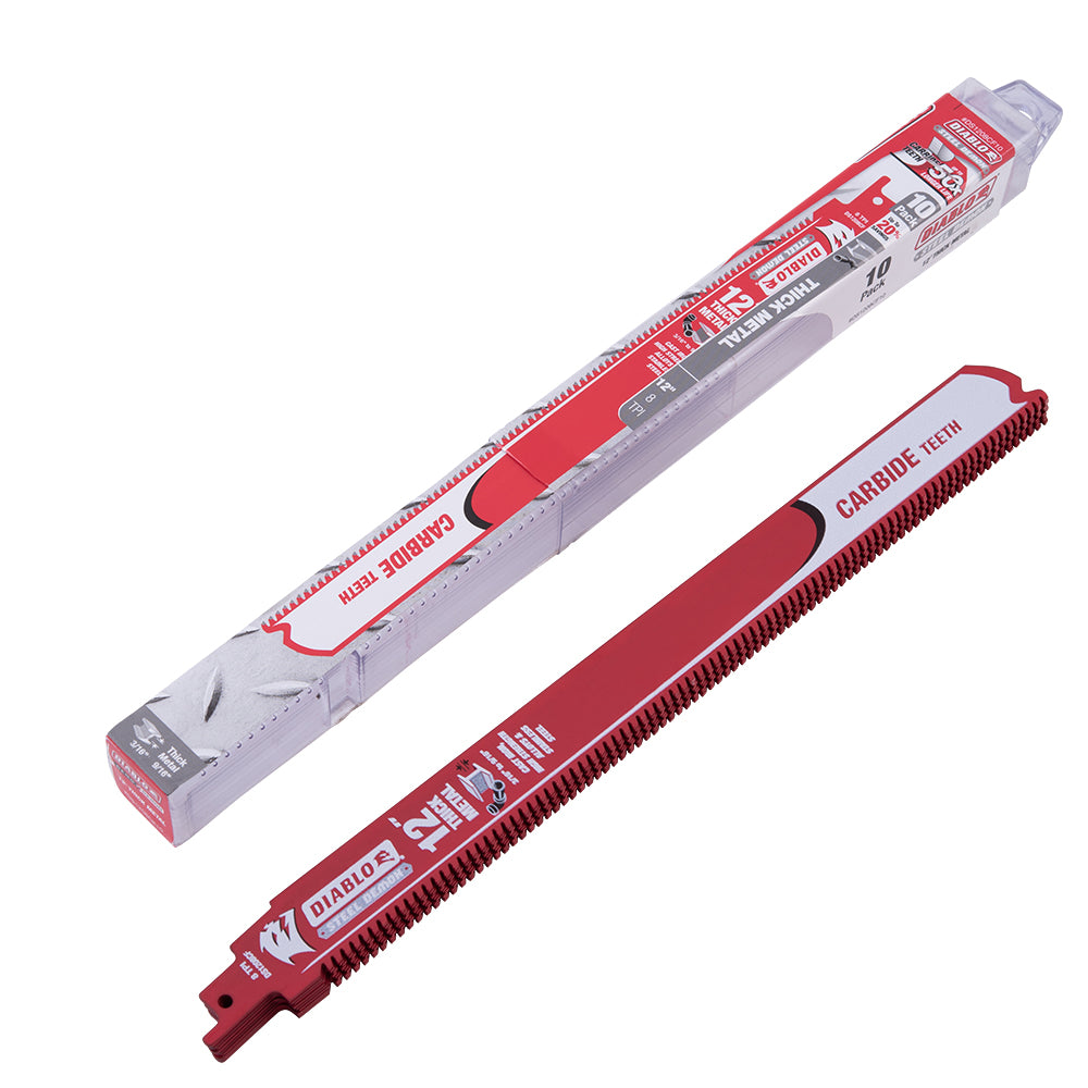 Diablo Steel Demon Carbide Reciprocating Saw Blade For Thick Metal (3/16 Inch-9/16 Inch) For Boron Steel-Ultra High Strength Steel-Stainless Steel-Cast Iron 12 Inch by 1 Inch 8 TPI 3 Pack