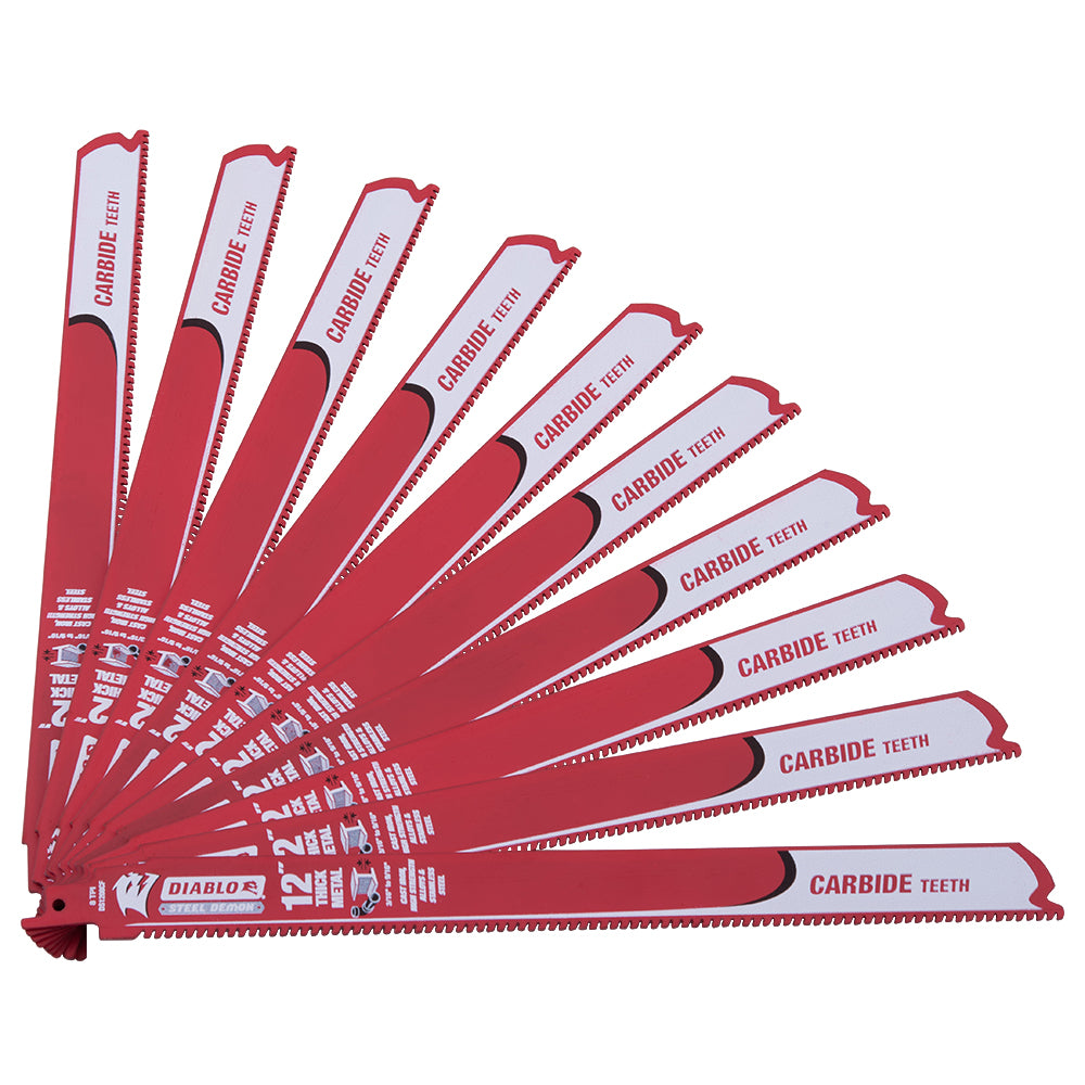 Diablo Steel Demon Carbide Reciprocating Saw Blade For Thick Metal (3/16 Inch-9/16 Inch) For Boron Steel-Ultra High Strength Steel-Stainless Steel-Cast Iron 12 Inch by 1 Inch 8 TPI 3 Pack