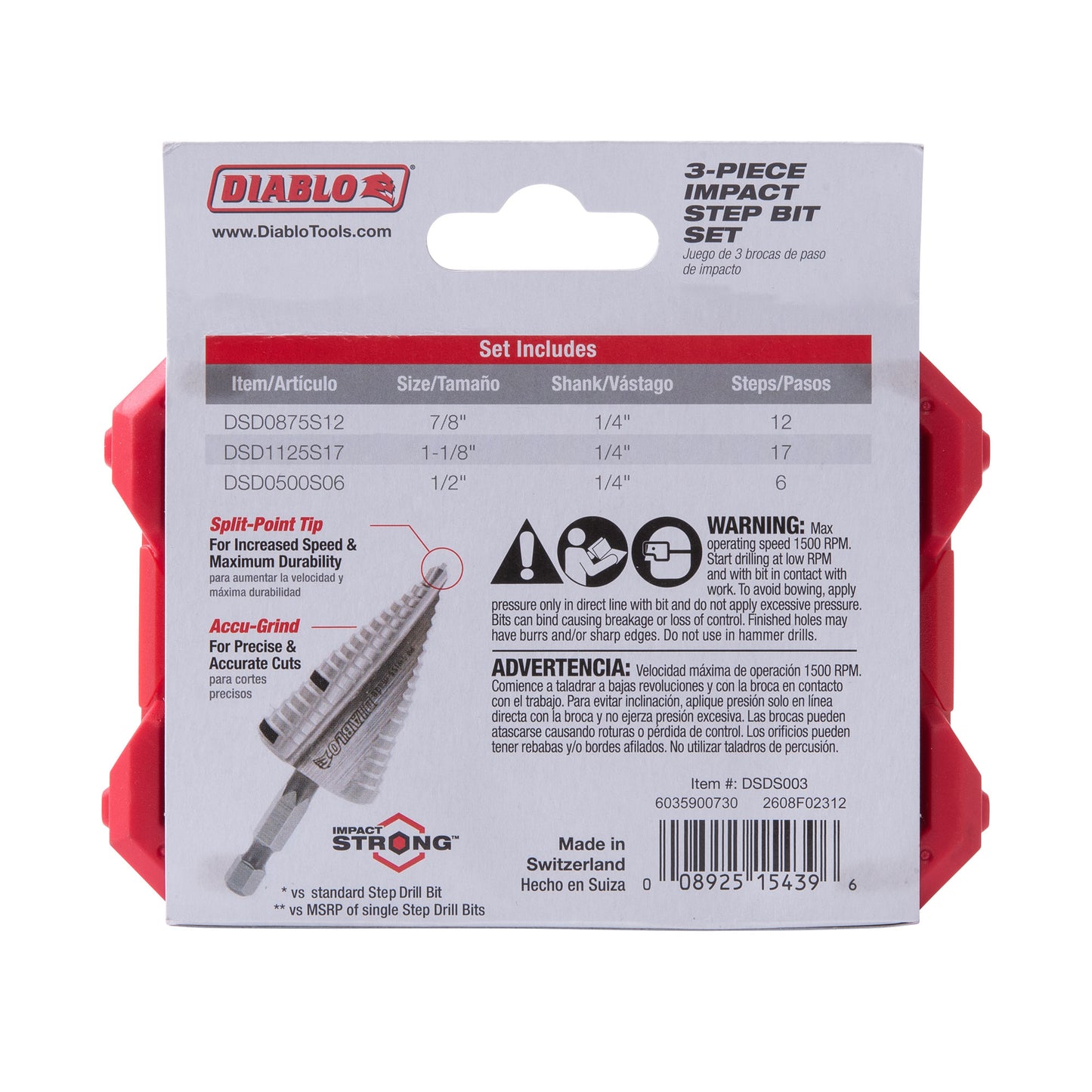 Diablo DSDS003 Impact Step Drill Bits For Metal Less Than 1/8 Inch 3 Piece Set