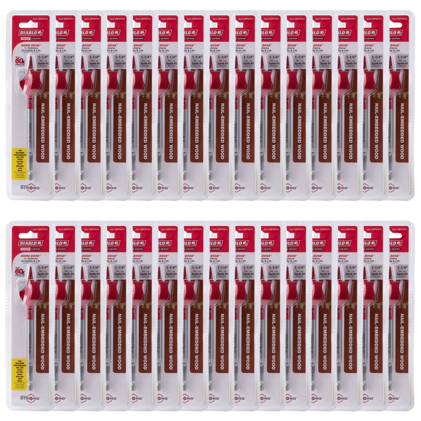 Diablo DSPD4070 Demo Demon Spade Drill Bit For Nail Embedded Wood 1 1/4 Inch x 6 Inch 1/4 Inch Hex Shank 30 Pack