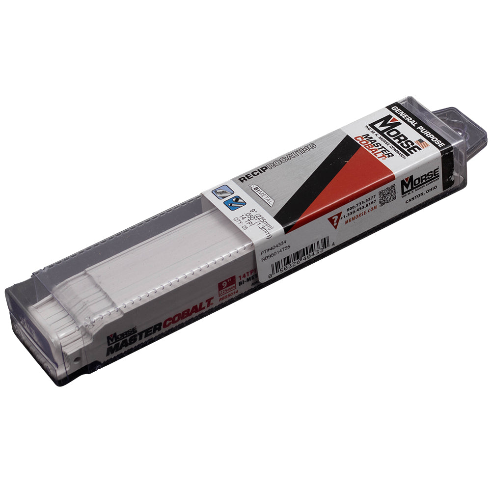 25 Pk Set Morse Master Cobalt Bi-Metal Reciprocating Saw Blades 14 TPI 9"x1"x.050" Wood Metal Steel for Industrial Shop DIY Hobby