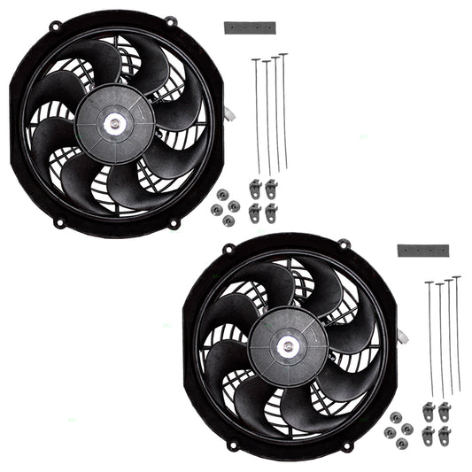 Brock Replacement for Pair Set Universal 10" Radiator Condenser Slim Push Pull Cooling Fans w/Mounting Kits S Blade 12V 70W for Pickup Hot Rod Classic Car Van