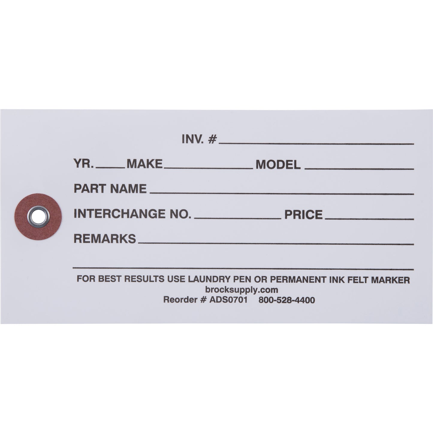 Brock Pre-Printed White Polyart Tags 2 5/8 Inch x 5 1/4 Inch with Reinforced Metal Eyelet Includes Wire-Brock Ballpoint Pen-Brockmark Marker 1000 Tags/Box