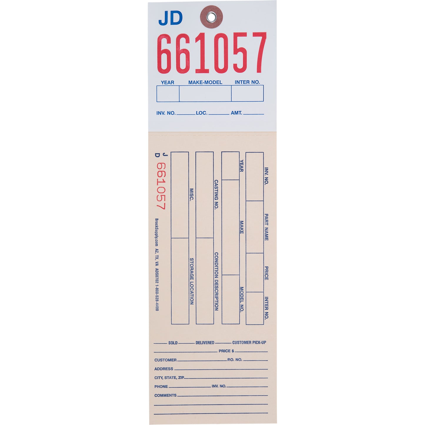 Brock 2-Part Inventory Tags Polyart & Manila Card Stock - 10 5/8 Inch x 3 1/4 with Reinforced Metal Eyelet - Includes Wire-Brock Ballpoint Pen-Brockmark Marker -1000 Tags/Box