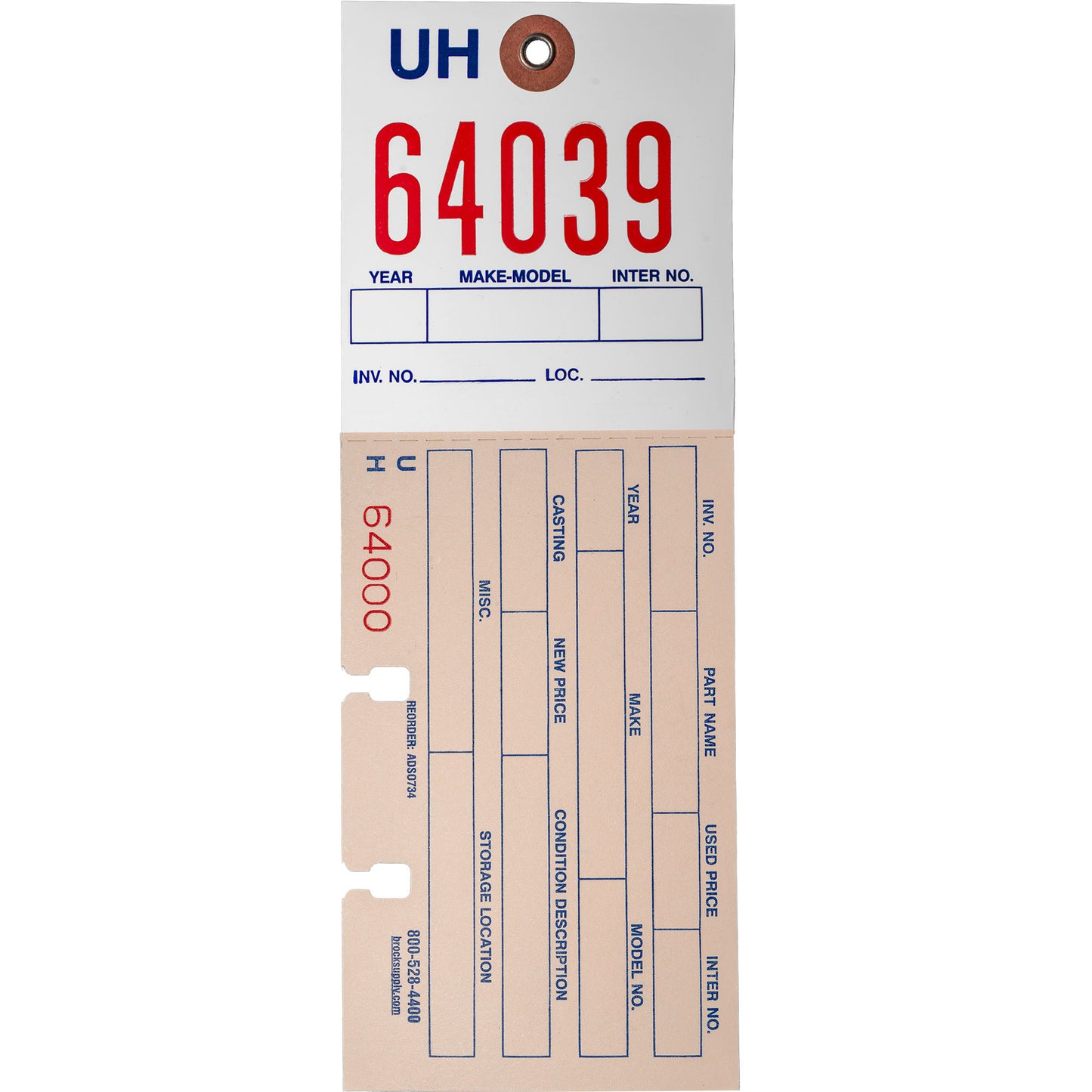 1000 Pc Box 2-Part Notched Inventory Tags 8 1/4" x 3" Reinforced Metal Eyelet w/ Wire, Laundry Pen & Brockmark Marker