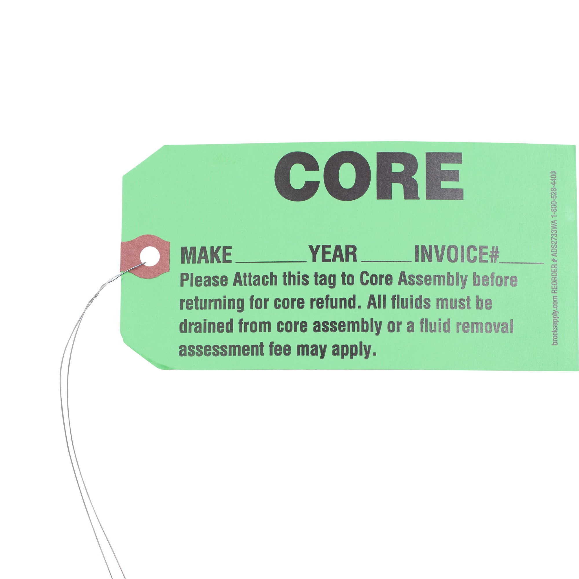 Parts String Tags ‘CORE’ Parts Tag With Wire Attached - 5 3/4 Inch x 2 7/8 Inch Bright G ...