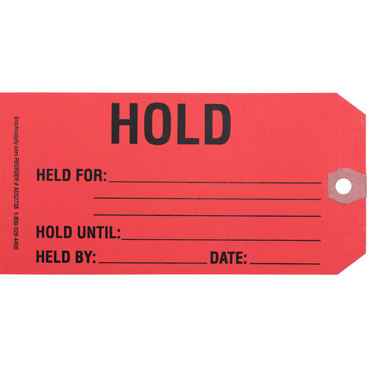 ‘HOLD’ Parts Tag - 5 3/4 Inch x 2 7/8 Inch Red Heavy Card Stock With Reinforced Eyelet - 250 Tags Per Box