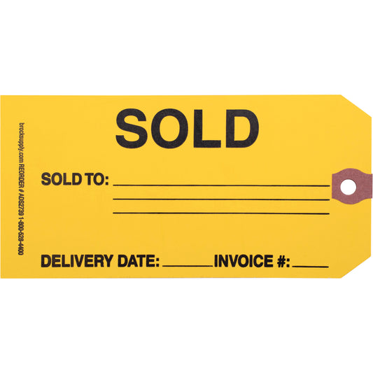 ‘SOLD’ Parts Tag - 5 3/4 Inch x 2 7/8 Inch Yellow Heavy Card Stock With Reinforced Eyelet - 250 Tags Per Box